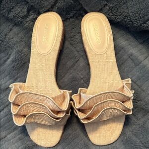 Larroude Beige Ruffle Sandals size 7